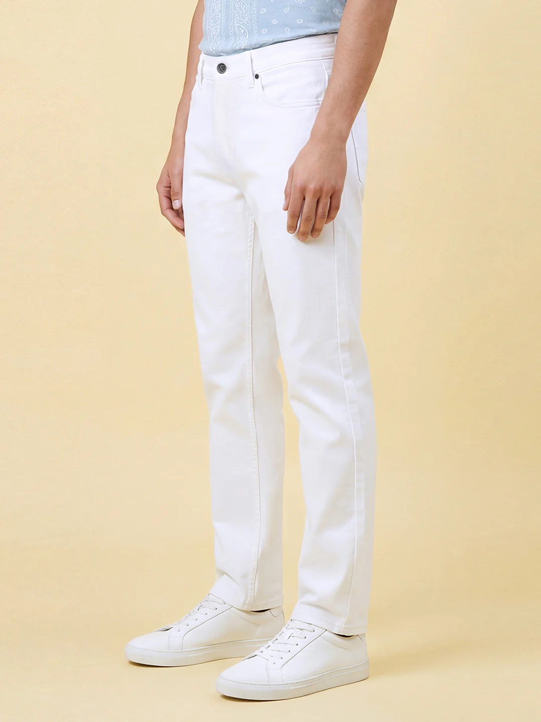 White Boot Cut Fit Men's Mid Rise Jeans by Being Human Clothing - Image 3